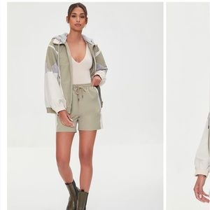 Colorblock zip up hoodie and shorts